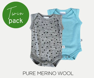 BUNDLE | Merino Bodysuit 2-pack Sleeveless | Pebble & Tiffany Blue free shipping on all NZ over $75