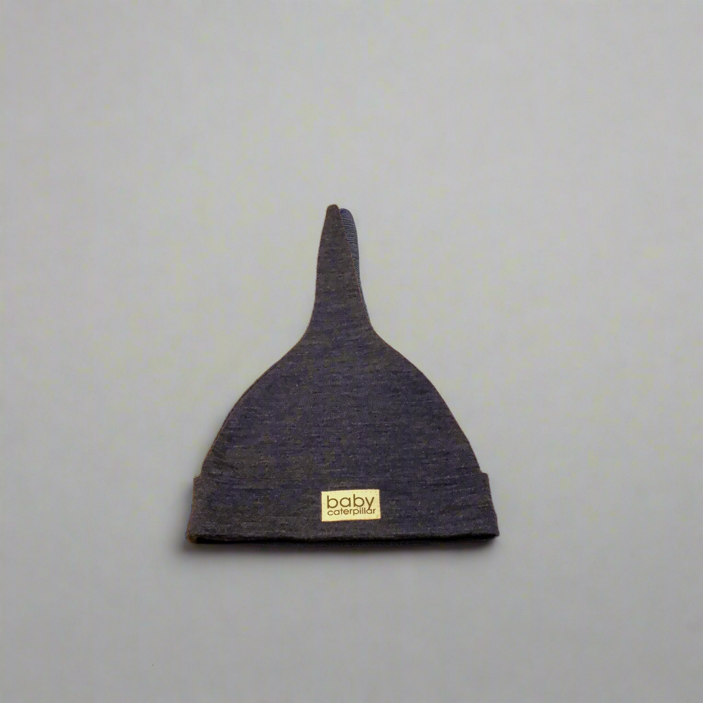 Navy denim merino wool baby beanie, soft and breathable, made in New Zealand