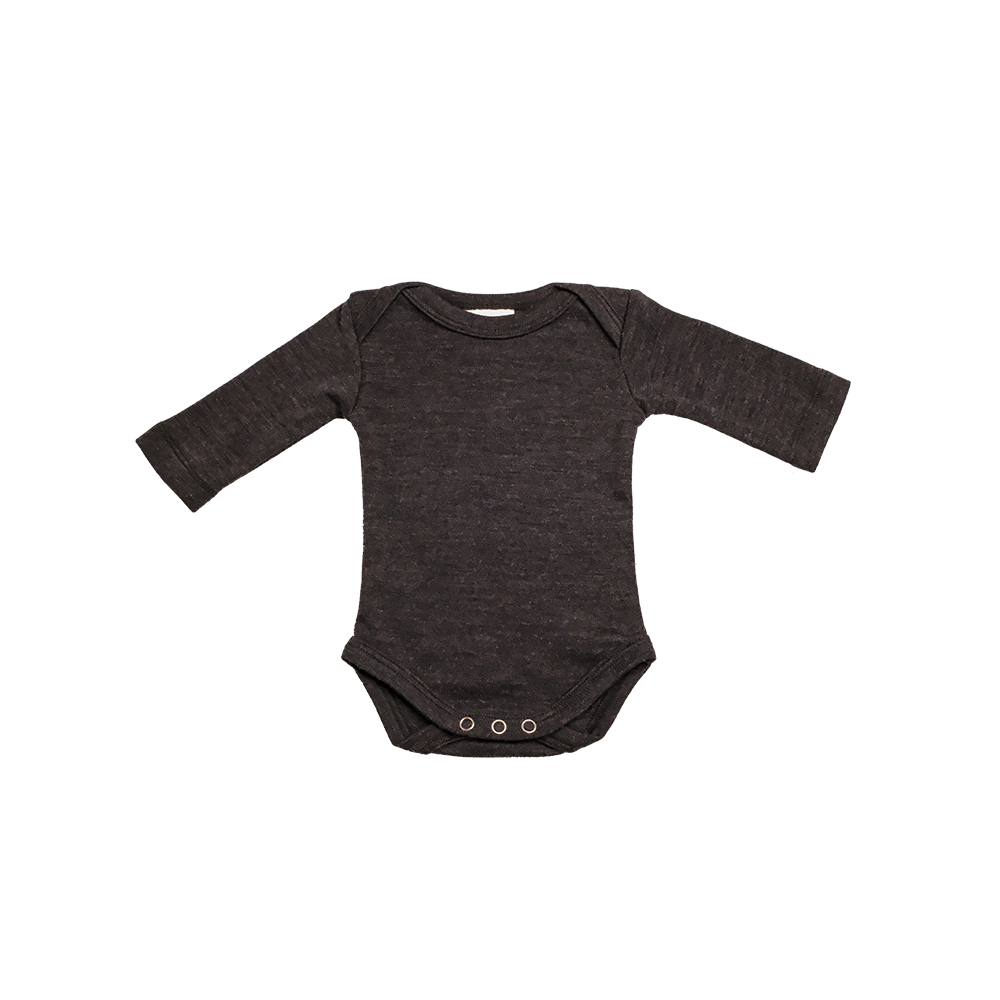 Charcoal Long-Sleeve Merino Interlock Bodysuit (newborn)