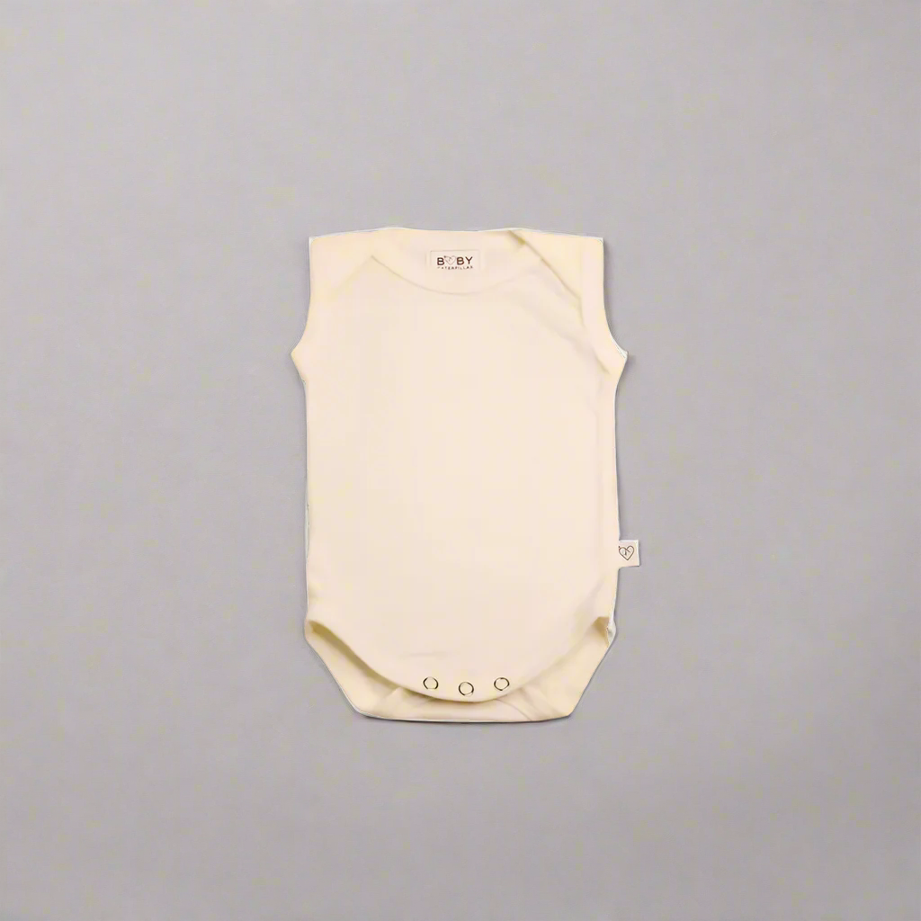 Cream merino wool baby singlet bodysuit made in New Zealand by Baby Caterpillar