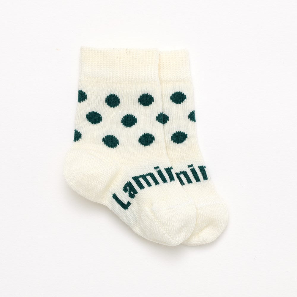 Merino wool baby socks with green dot pattern – made in New Zealand