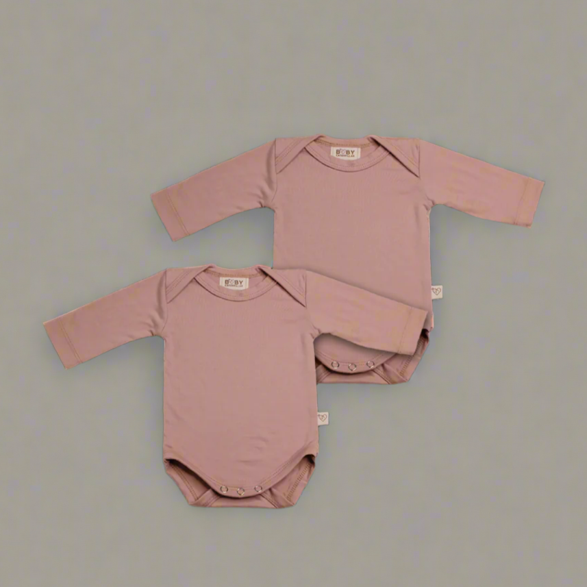 Blush merino wool baby long-sleeve bodysuit x2 made in New Zealand by Baby Caterpillar