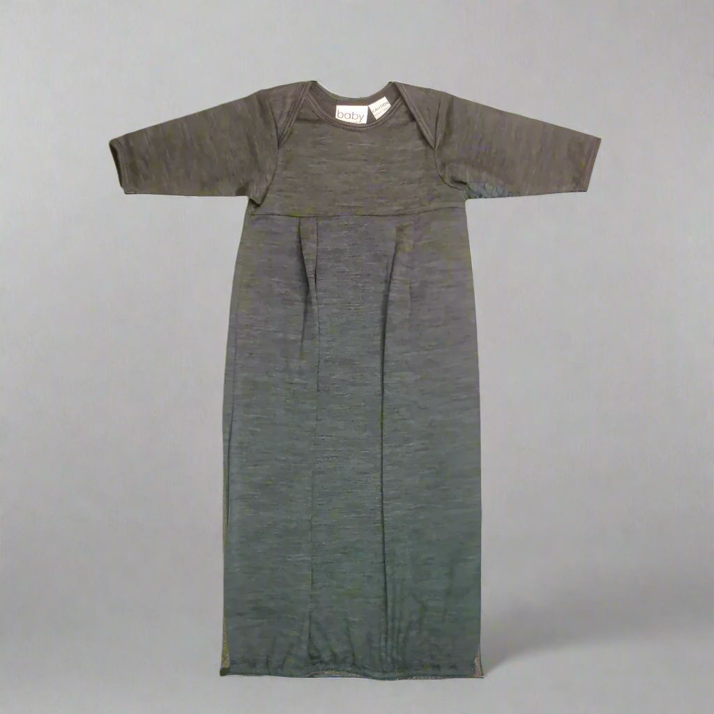 Charcoal merino wool nightgown, soft and breathable, made in New Zealand
