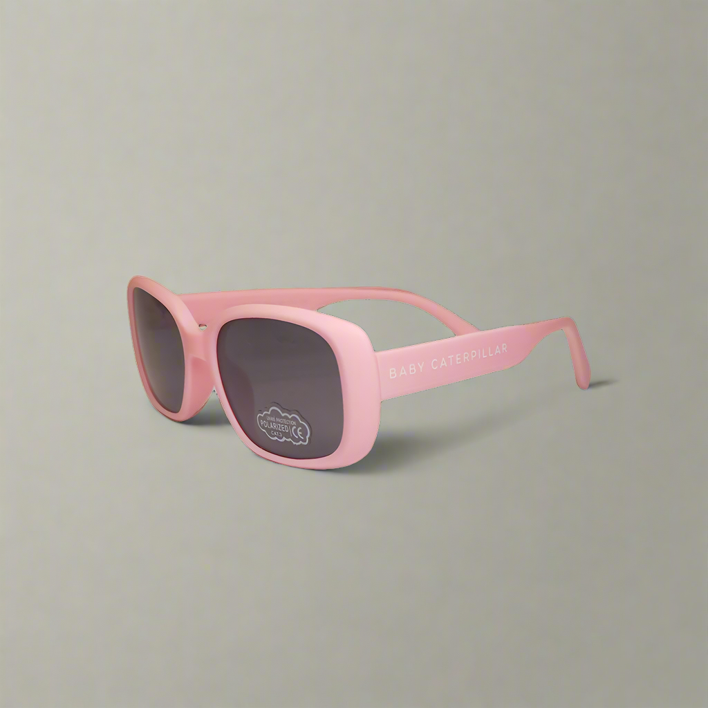 Baby Caterpillar Bubbles sunglasses in pink with flexible frame and UV-protective lenses, designed for ages 0–6 years