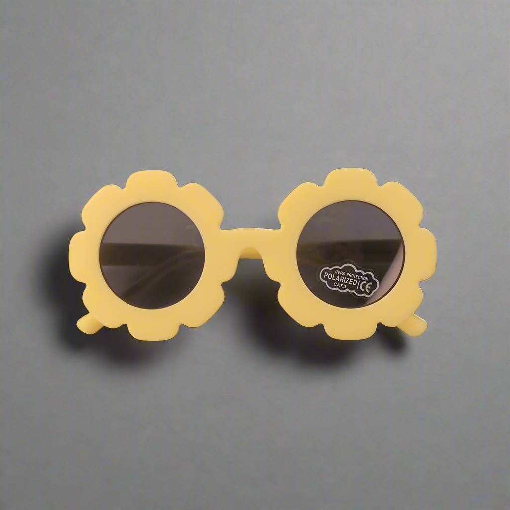 Baby Caterpillar Sunglasses Daisy Yellow with flexible frame and UV-protective lenses, designed for ages 0–3 years