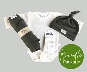 BUNDLE | Merino Babywear | Wrap/Swaddle & Base Layer | Olive & Vanilla free shipping on all NZ over $75