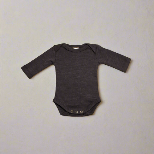 Charcoal Long-Sleeve Merino Interlock Bodysuit (newborn)
