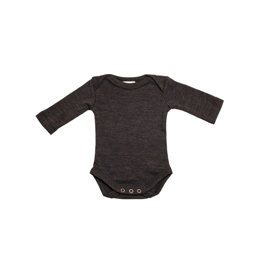 Charcoal Long-Sleeve Merino Interlock Bodysuit (newborn)