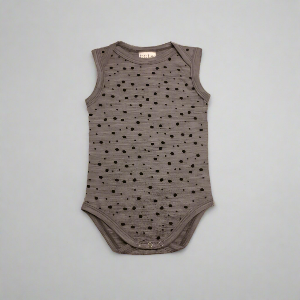 Grey Polka Dots  Merino Singlet Bodysuit
