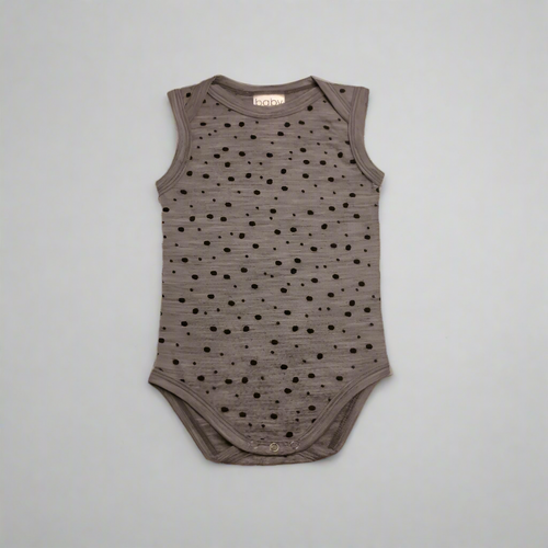 Grey Polka Dots  Merino Singlet Bodysuit