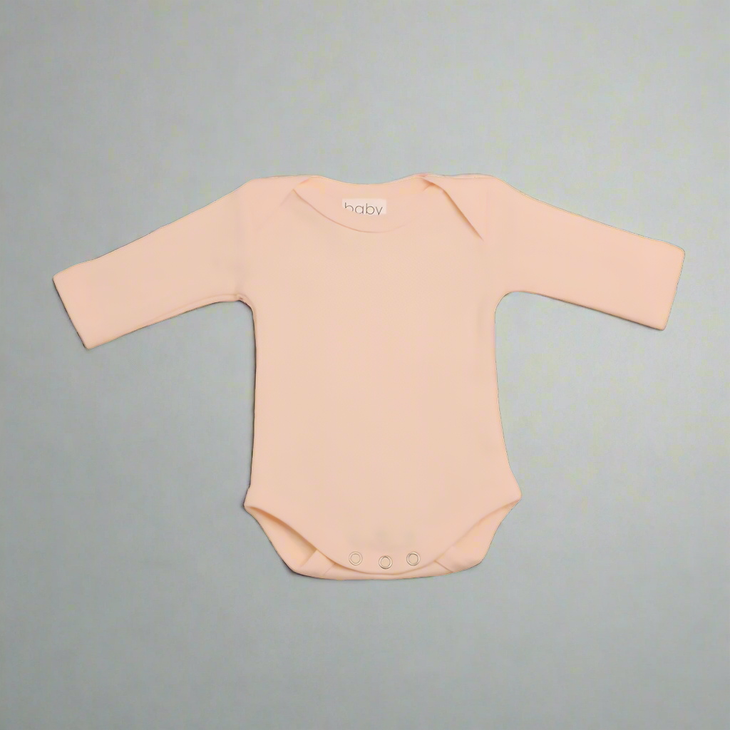 Peach Pink Long-Sleeve Merino Interlock Bodysuit